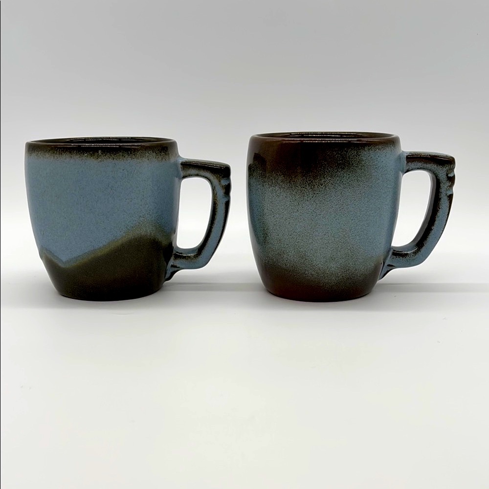 Vintage Frankoma Pottery Set Of 2 Mugs In Woodland Moss